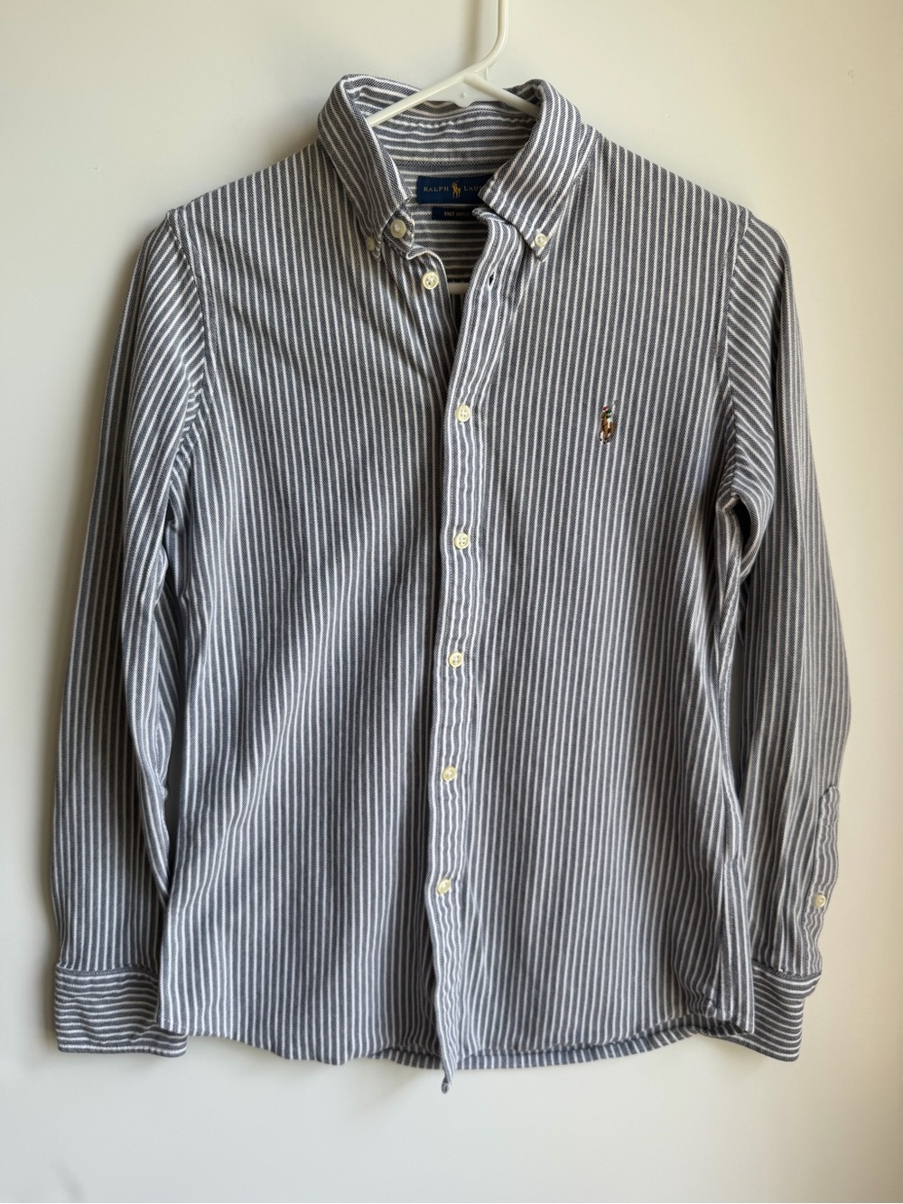 Ralph Lauren Knit Oxford Cotton Nantucket Stripes Button Down Flesh Pony L